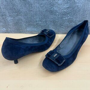 Stuart Weitzman Navy Suede Kitten Heel